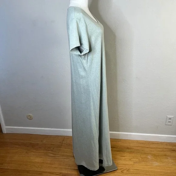 LL Bean Sage Green Heather 100% Cotton Short Sleeve Maxi Dress Size Medium - Picture 6 of 10